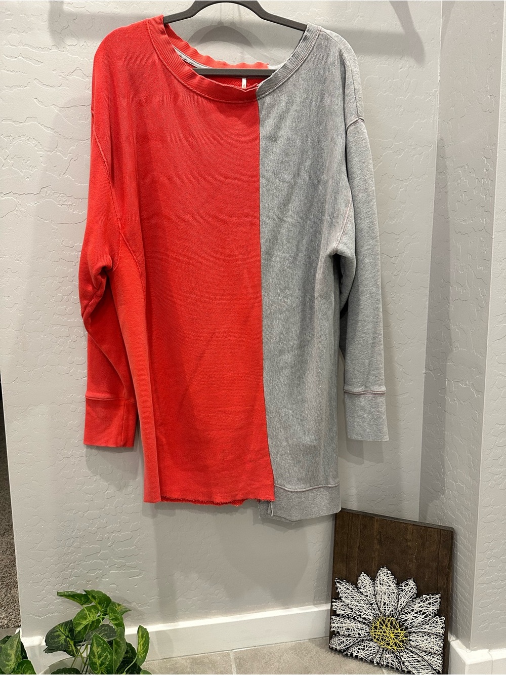 Free People Women’s Oversized Split Color Sweatshirt Dress - Red & Gray